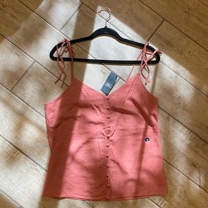 Abercrombie Rust Coral Linen Blouse Tank Top with Buttons